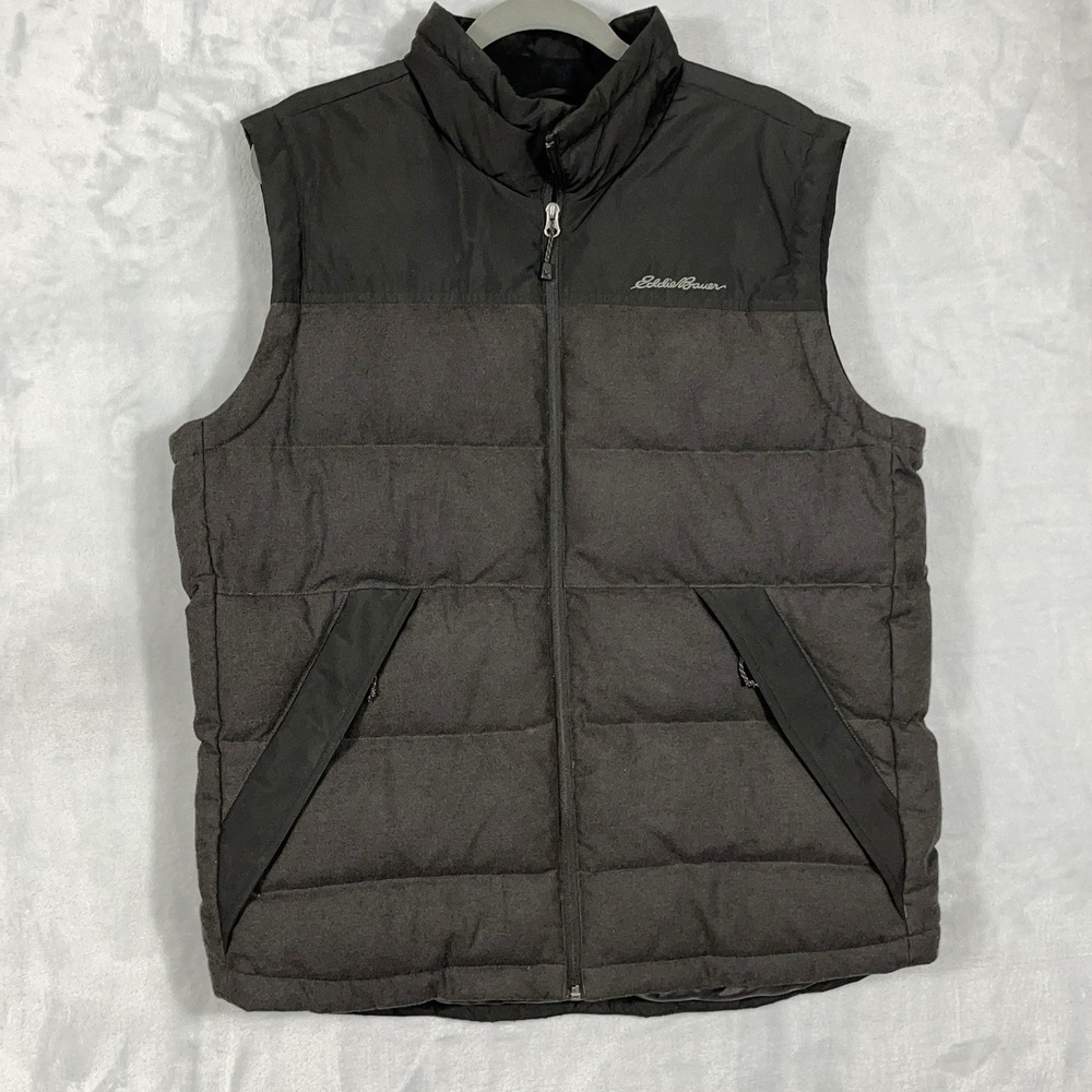 Eddie Bauer Vest Mens L Gray 650 Down Puffer Full Zip Outdoor Hiking‎ Camping